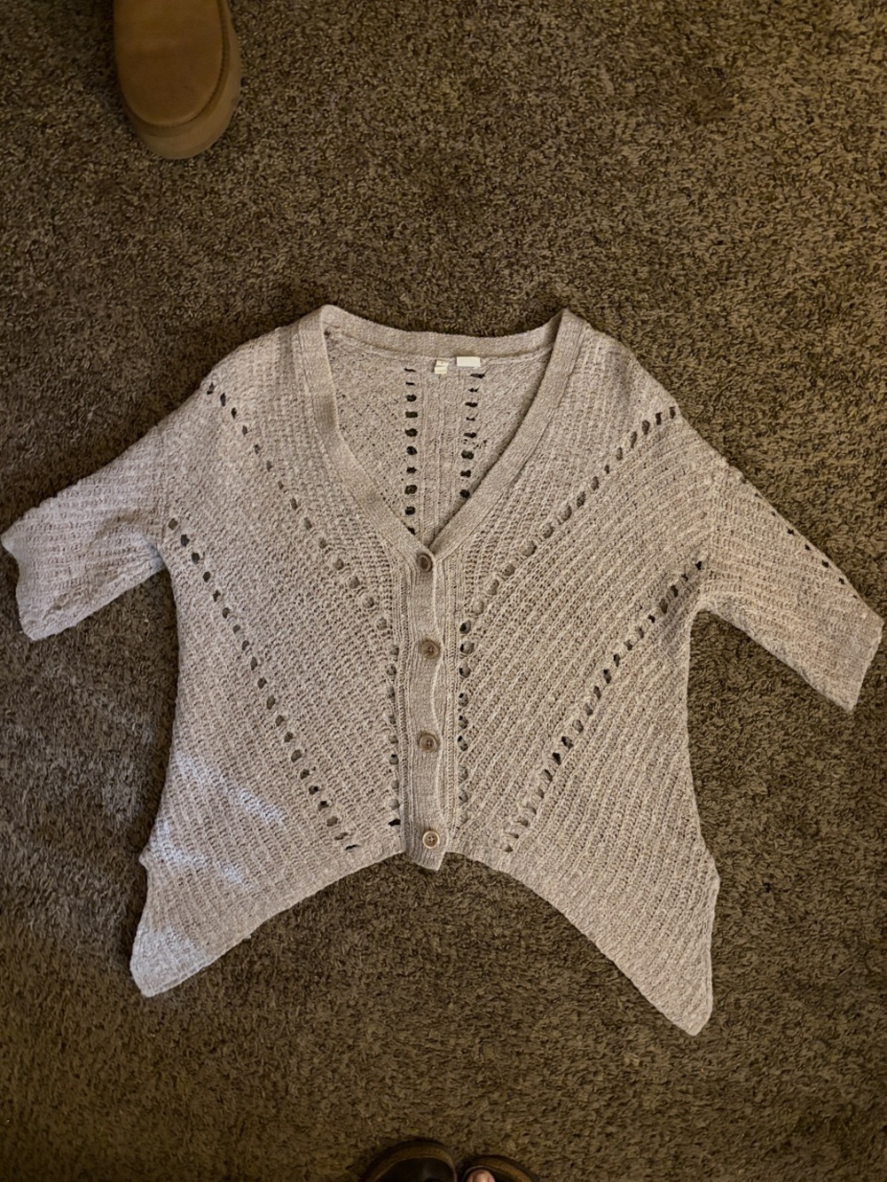 Anthropologie Moth Open-Knit V-Neck Button Front Cardigan - Light Taupe